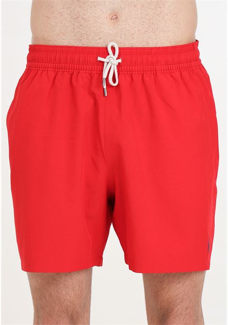 Red men's swim shorts with contrasting side logo embroidery RALPH LAUREN | 710907255005RL2000 RED